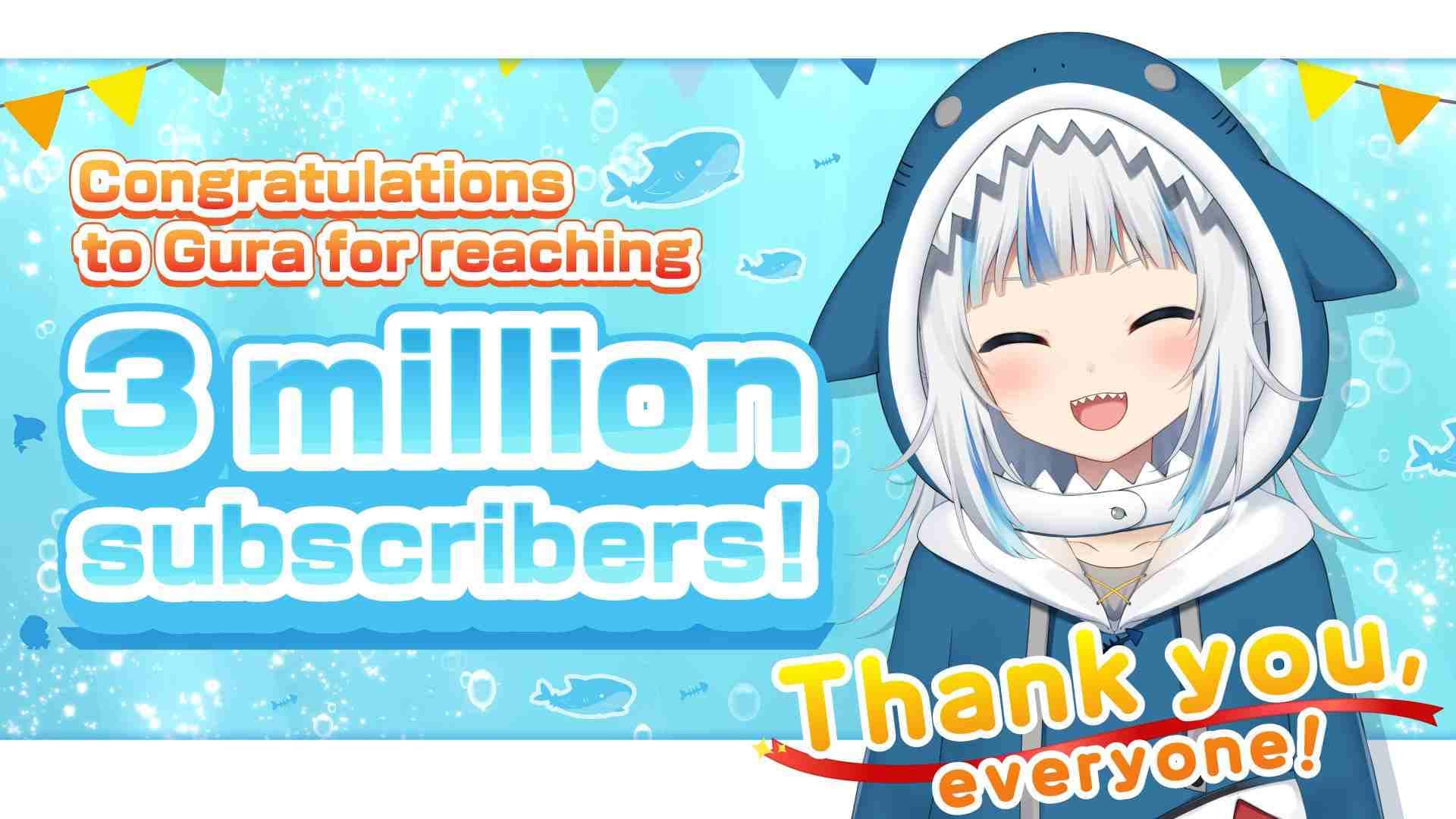 VTuber hololive, Gawr Gura Kini Memiliki 3 Juta Subscribers!
