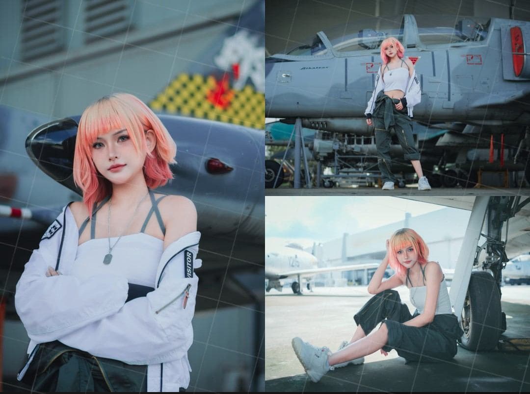 Gak Tanggung-Tanggung! Cosplayer Thailand Ini Bikin Geger Netizen Usai Cosplay Tasha Berambut Pink di Depan Jet Tempur Asli!